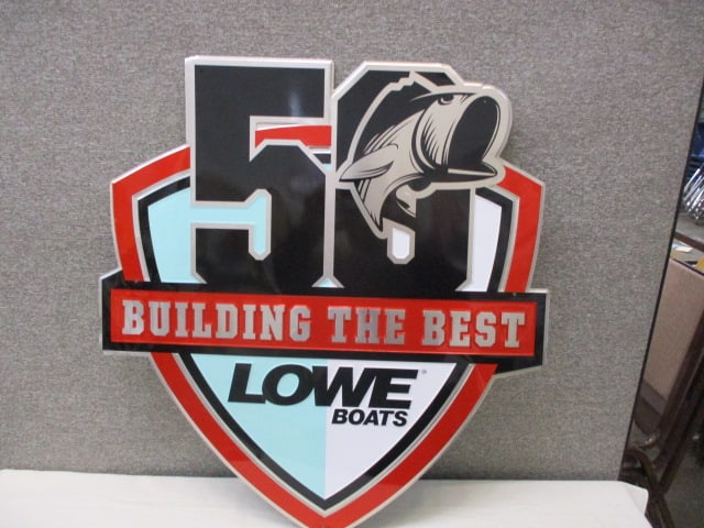 Stamped Tin Lowe Boats Sign: 26.5" w x 29"t