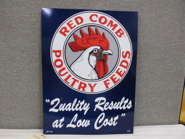 Stamped Tin Red Comb Poultry Feeds Sign (1 of 3)