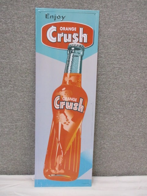 Stamped Tin Orange Crush Bottle Sign (1 of 3)