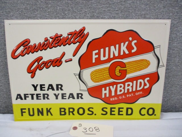 Stamped Tin Funk's G Hybrids Sign (1 of 3)
