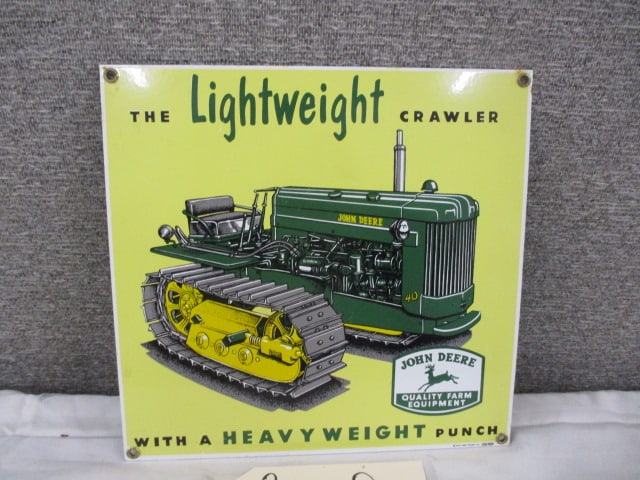 Porcelain John Deere Crawler Sign: 10.25"w x 9.75"t