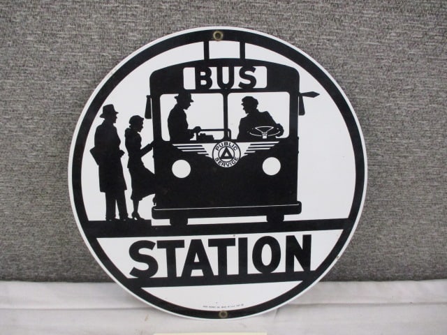 Porcelain Bus Station Sign: 11.25"d