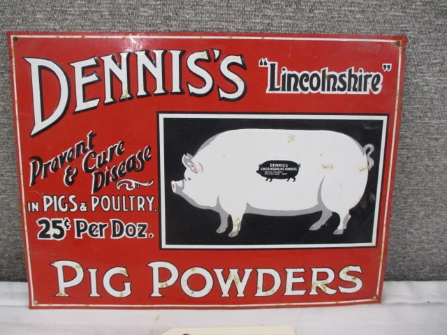 Stamped Tin Dennis's Pig Powder Sign: 13.5"w x 10"t
