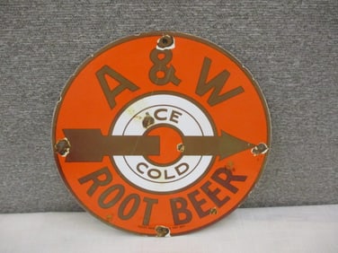 Porcelain A&W Root Beer Sign
