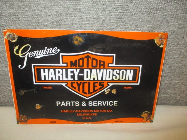 Porcelain Harley Davidson Parts/Service Sign: 12"w x 8"t