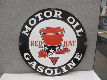 Porcelain Red Hat Gasoline Sign