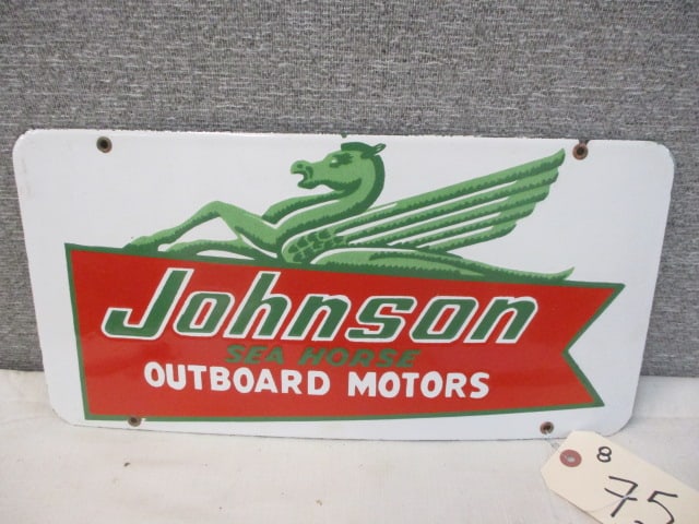Porcelain Johnson Seahorse Outboard Motors Sign (1 of 3)