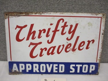 Tin 2-Side Thrifty Traveler Sign