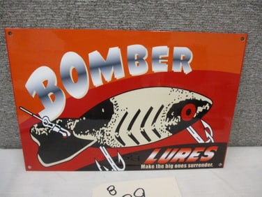 Powder coat Bomber Lures Sign
