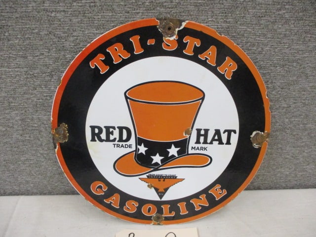 Porcelain Red Hat Gasoline Sign (1 of 3)