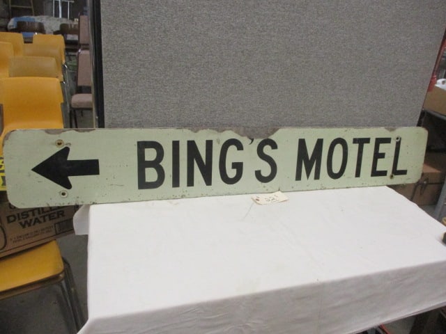 Wood Bings Motel Sign: 60"w x 9.25t (PICK UP ONLY OR BUYER TO ARRANGE SHIPPING)