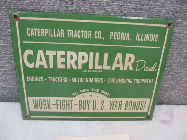 Porcelain Caterpillar Tractor Co. Sign: 9"w x 7"t