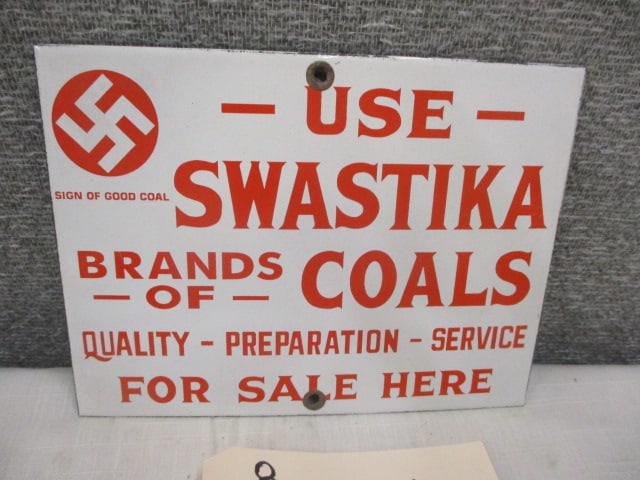 Porcelain Swastika Coal Sign: 8"w x 6"t