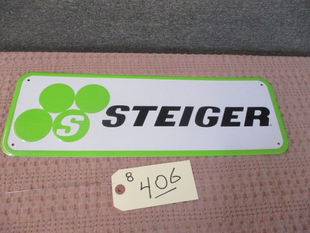 Stamped Tin Steiger Sign: 18"w x 6"t