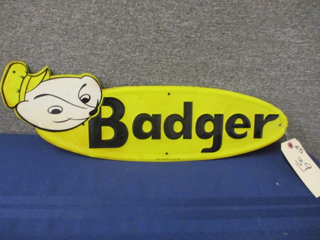 Stamped Tin Badger Sign: 21.5"w x 7"t