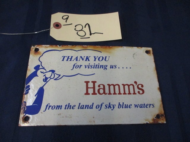 Porcelain Hamm's Thank You Sign: 8"W x 5"T