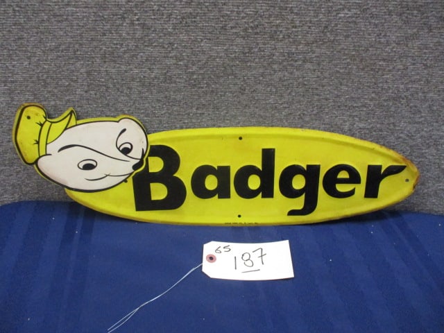 Stamped Tin Badger Sign: 22"W x 7"T