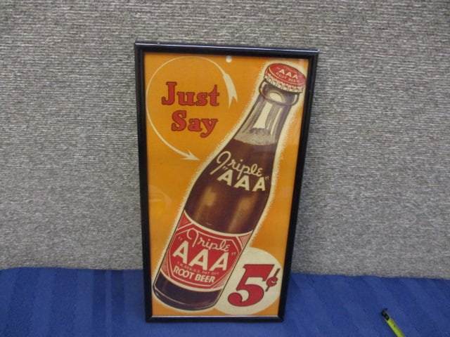 Framed Cardboard Triple AAA Root Beer Sign (1 of 3)