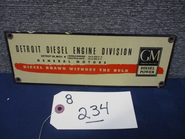 Porcelain Detroit Diesel Sign: 10"W x 3.5"T