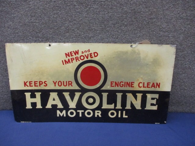 Aluminum Havoline Motor Oil Sign: 2-sided 21.5"W x 11"T