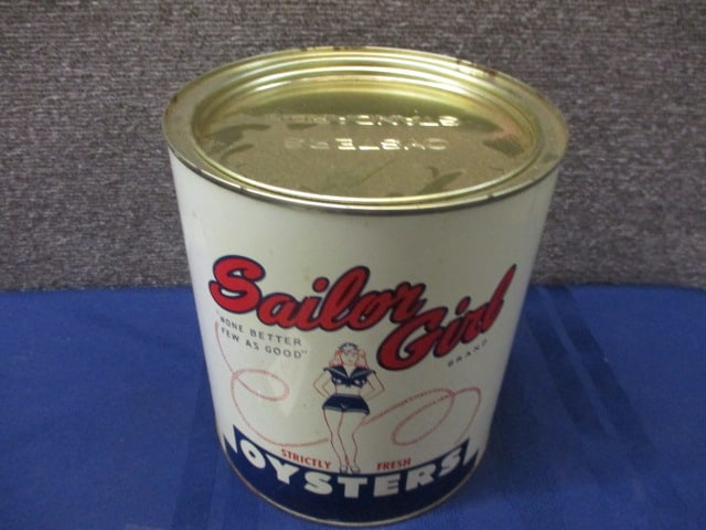 Tin Sailor Girl Oyster Tin: 6.75"W x 7.5"T x 6.5"