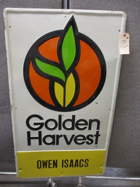 Stamped Tin Golden Harvest Dealer Sign: 28"W x 48"T x 1"