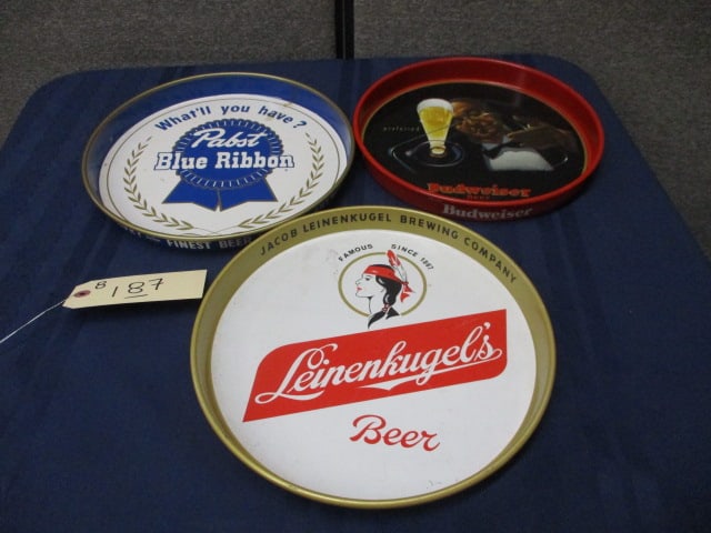 Pabst, Budweiser & Leinenkugles Beverage Trays: each 11 & 12"W x 11 & 12"T x 2"