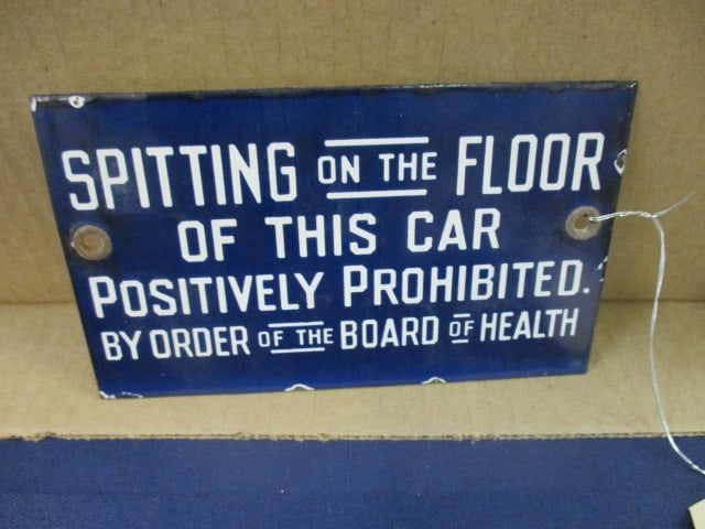 Porcelain Spitting on the Floor Sign: 6"W x 3.5"T