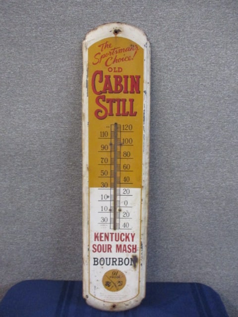 Tin Old Cabin Still Thermometer: 8.5"W x 36"T