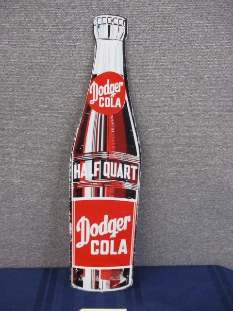 Tin Dodger Cola Bottle Sign: 6.5"W x 26"T