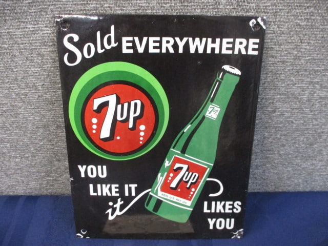 Porcelain 7-UP Sold Everywhere Sign: 8"W x 10"T