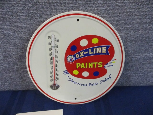 Tin Ox-Line Paints Thermometer: 9"W x 9"T