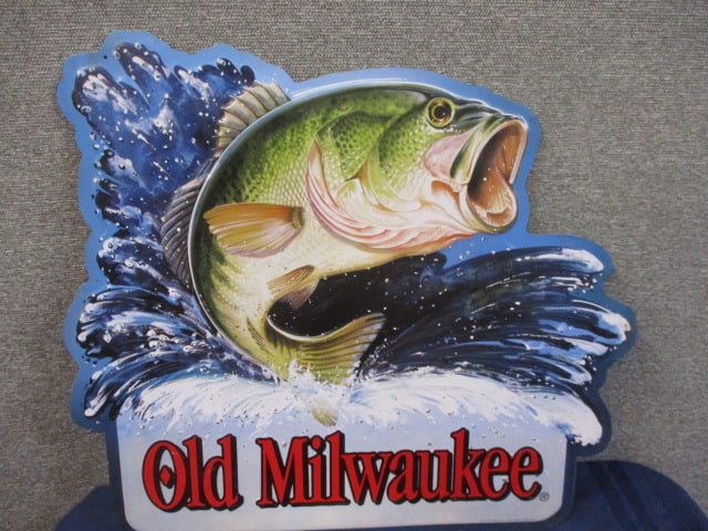 Stamped Aluminum Old Milwaukee Bass Sign: 24"W x 21"T