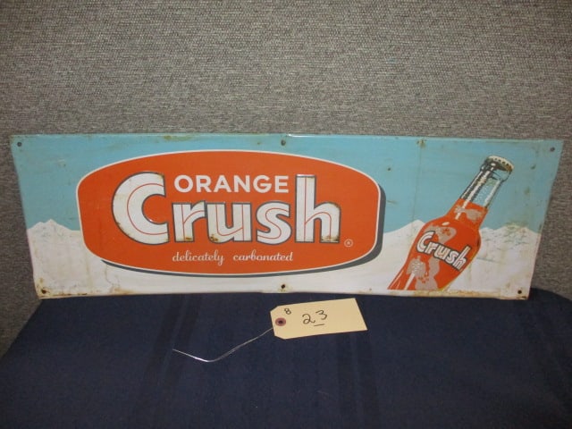 Stamped Tin Orange Crush Sign: 27"W x 9"T