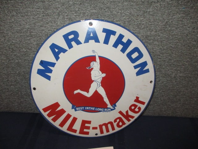 Porcelain Marathon Mile-Marker Sign: 11.75"W x 11.75"T