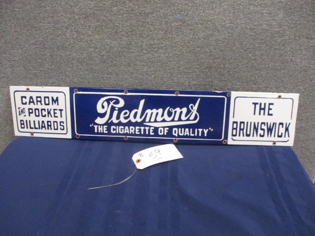 Porcelain Piedmont Cigarette Sign: 30"W x 5.5"T