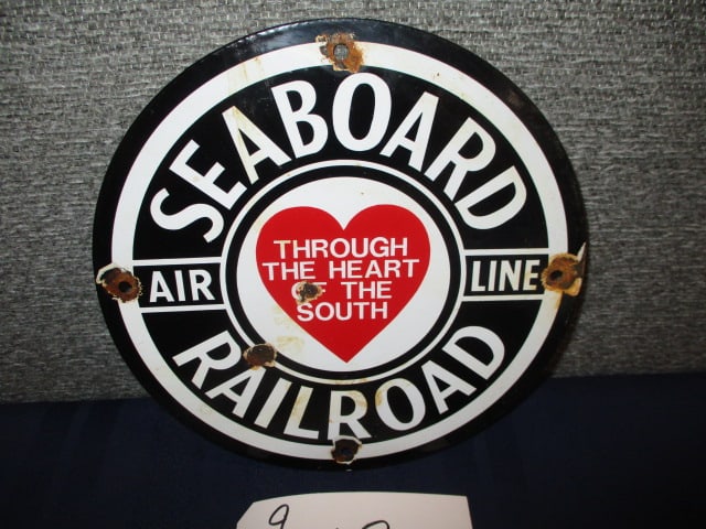 Porcelain Seaboard Railways Sign: 9"W x 9"T