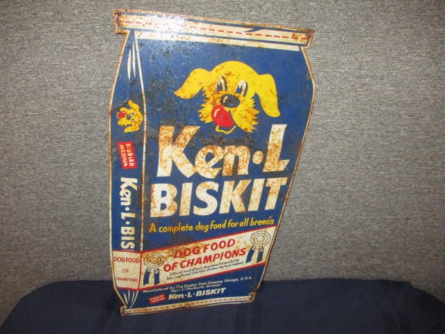 Tin Ken-L Biskit Dog Food Sign: 11"W x 19"T
