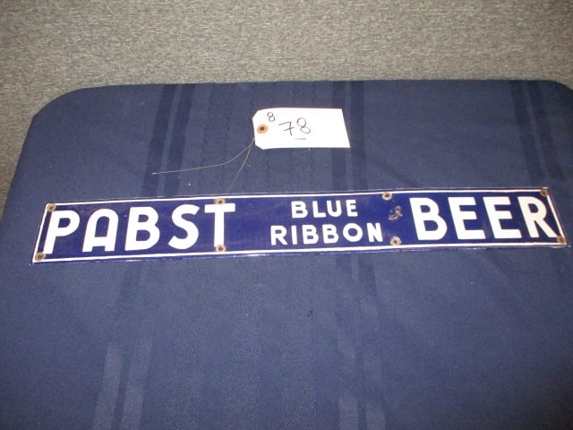 Porcelain Pabst Blue Ribbon Beer Sign: 23.5"W x 3.25"T