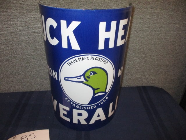 Porcelain Duck Head Overalls Post Sign: 9"W x 14"T x 5"