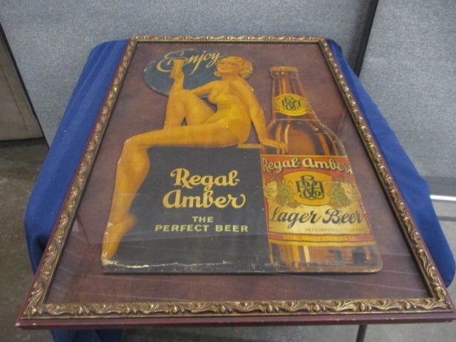 Framed Cardboard Regal Amber Beer Sign: 24"W x 36"T