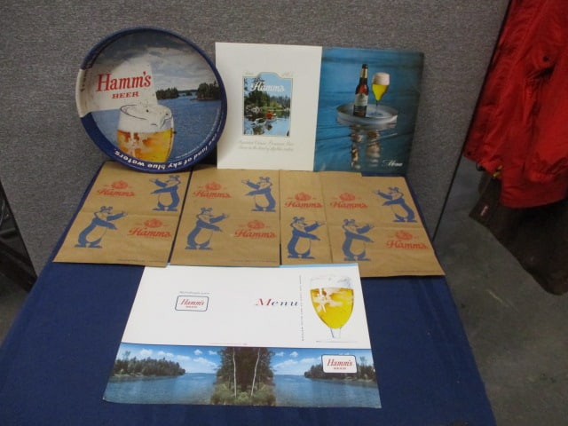 Hamm's Beverage Tray & Bags & Menu's: 11"W x 13"T
