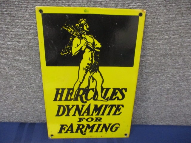 Porcelain Hercules Dynomite Sign: 8"W x 12"T