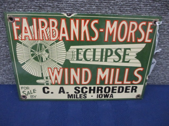 Porcelain Fairbanks-Morris Windmill Sign: 9"W x 6"T