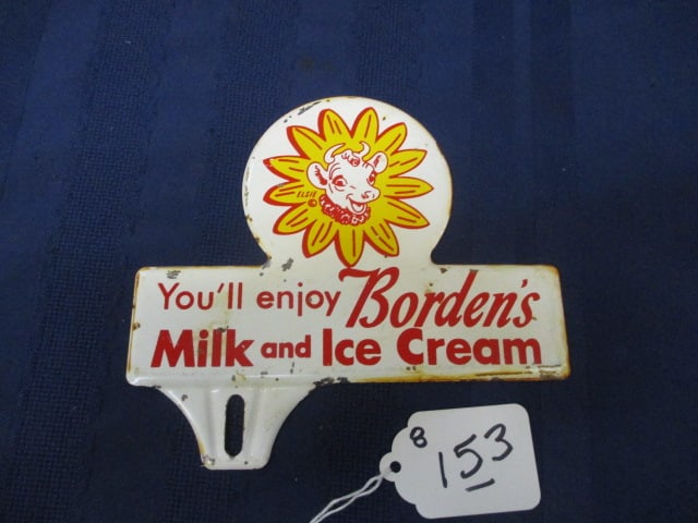 Tin Borden's Milk & Ice Cream License Topper: 6.25"W x 6"T