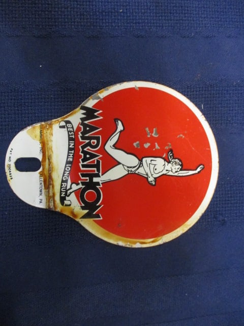 Tin Marathon License Topper: 3.5"W x 4.5"T