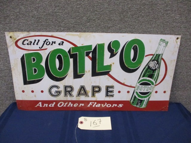 Stamped Tin BOTL'O GRAPE Sign: 24"W x 12"T