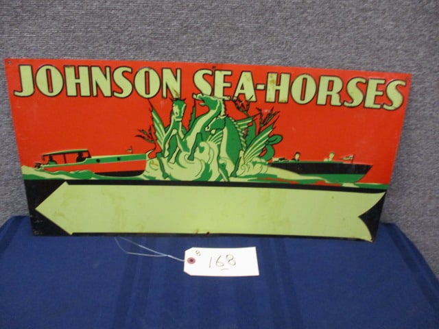 Stamped Tin Johnson Sea-Horse Sign: 24"W x 12"T