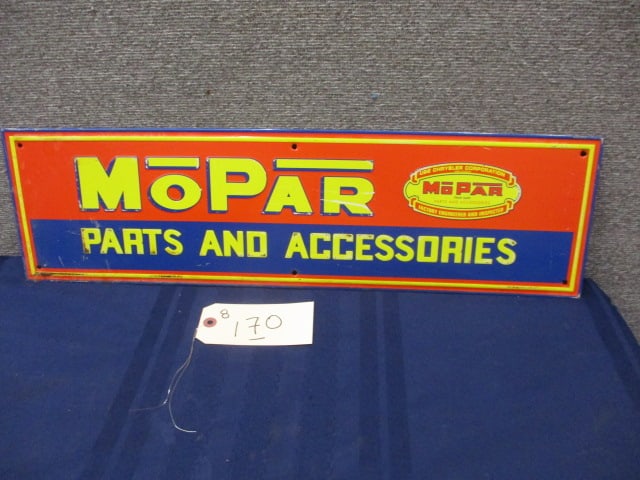 Stamped Tin Mopar Parts Sign: 25"W x 7"T