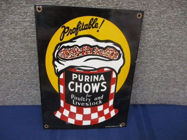 Porcelain Purina Chows Sign: 8.5"W x 11.5"T